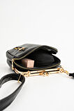 Kadın Burslu Gold Aksesuarlı Ayarlanabilir Çapraz Askılı Suni Deri Omuz ve Çapraz Çanta