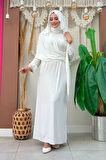 Şallı Drape Detaylı Sandy Elbise 3922 Ekru