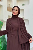 Şallı Drape Detaylı Sandy Elbise 3922 Kahverengi