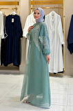 Taş Detaylı Elbise Abaya Takım 3943 Mint
