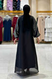 Taş Detaylı Elbise Abaya Takım 3943 Siyah