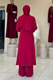 Verevli Tunik, Pantolon ve Şal Üçlü Takım 3937 Bordo