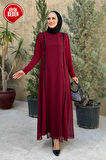 Büyük Beden Düğme Detaylı Elbise 3919-1 Bordo