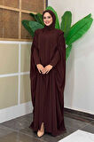 Kapüşonlu Abaya ve  Elbise İkili Takım 70013 Kahverengi