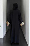 Arapça Harf Baskılı Abaya 70014 Siyah