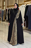 Arapça Harf Baskı Detaylı Abaya 70015 Siyah