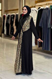 Arapça Harf Baskı Detaylı Abaya 70015 Siyah