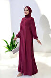Düğme Detaylı Elbise 6028 Bordo