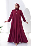 Düğme Detaylı Elbise 6028 Bordo