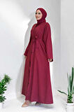Çıt Çıt Düğmeli Bel Kuşaklı Abaya 70017 Bordo