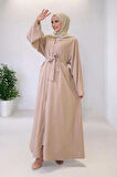 Çıt Çıt Düğmeli Bel Kuşaklı Abaya 70017 Taş