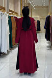 Fiyonk Detaylı Abaya Elbise Takım 3955 Bordo
