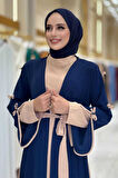 Fiyonk Detaylı Abaya Elbise Takım 3955 Lacivert