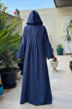 Fermuarlı Kapüşonlu Ferace 70016 Lacivert