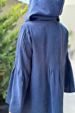 Fermuarlı Kapüşonlu Ferace 70016 Lacivert