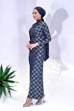 Desenli Büzgü Detaylı Elbise 3956 Lacivert