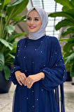 İnci Detaylı Pelerinli Elbise 3973 Lacivert