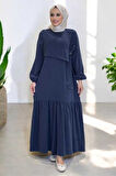 Bağlama Detaylı Elbise 3974 Lacivert
