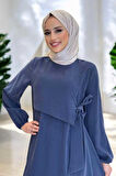 Bağlama Detaylı Elbise 3974 Lacivert