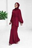 Asimetrik Kesim Tunik Pantolon İkili Takım 8694 Bordo