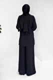 Asimetrik Kesim Tunik Pantolon İkili Takım 8694 Siyah