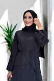Asimetrik Kesim Tunik Pantolon İkili Takım 8694 Siyah