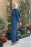Sedef Kumaş Tunik Pantolon İkili Takım 8693 İndigo