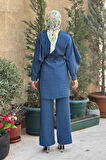 Sedef Kumaş Tunik Pantolon İkili Takım 8693 İndigo