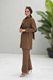 Sedef Kumaş Tunik Pantolon İkili Takım 8693 Kahverengi