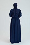 Kolları Lastikli Önü Düğme Detaylı Elbise 6040 Lacivert