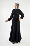 Birit Detaylı Düğmeli Ferace 6043 Siyah