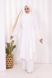 Umre Dubai Tunik Pantolon Takım ŞAL HEDİYE  8003 Ekru