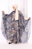Desenli Şallı Elbise 6076 Lacivert