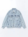 LCW Vision Indigo Gömlek Yaka Oversize Kadın Jean Ceket