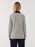 LCWAIKIKI Basic LACİVERT Polo Yaka Çizgili Kadın Tişört