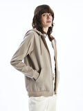 LCWAIKIKI Basic Kahverengi Kapüşonlu Düz Uzun Kollu Kadın Fermuarlı Sweatshirt