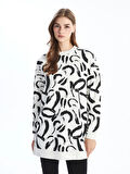 LCW Modest Ekru Bisiklet Yaka Desenli Kadın Sweatshirt Tunik