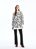 LCW Modest Ekru Bisiklet Yaka Desenli Kadın Sweatshirt Tunik