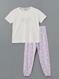 LCW Young LİLA Bisiklet Yaka Baskılı Kadın Pijama Takımı