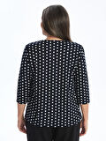 LCW Grace Lacivert Bisiklet Yaka Puantiye Desenli Kadın Tişört