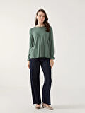LCW Grace Yeşil Bisiklet Yaka Dantel Detaylı Kadın Bluz