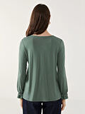 LCW Grace Yeşil Bisiklet Yaka Dantel Detaylı Kadın Bluz