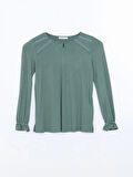 LCW Grace Yeşil Bisiklet Yaka Dantel Detaylı Kadın Bluz