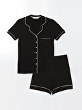 LCW DREAM Siyah Gömlek Yaka Kadın Şortlu Pijama Takımı