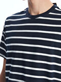 XSIDE EKRU Bisiklet Yaka Kısa Kollu Çizgili Penye Erkek Tişört