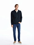 LCWAIKIKI Basic Lacivert Kapüşonlu Uzun Kollu Erkek Fermuarlı Sweatshirt