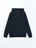 LCWAIKIKI Basic Lacivert Kapüşonlu Uzun Kollu Erkek Fermuarlı Sweatshirt