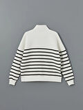 LCW Modest Siyah Dik Yaka Çizgili Kadın Sweatshirt Tunik