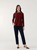 LCW Grace BORDO Bisiklet Yaka Desenli Kadın Bluz
