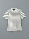 XSIDE Ekru Bisiklet Yaka Kısa Kollu Çizgili Penye Erkek Tişört
